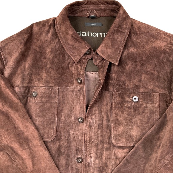 Claiborne Suede Shirt Jacket Mens XLarge Chocolate Brown Casual Lined Streetwear - Picture 2 of 12